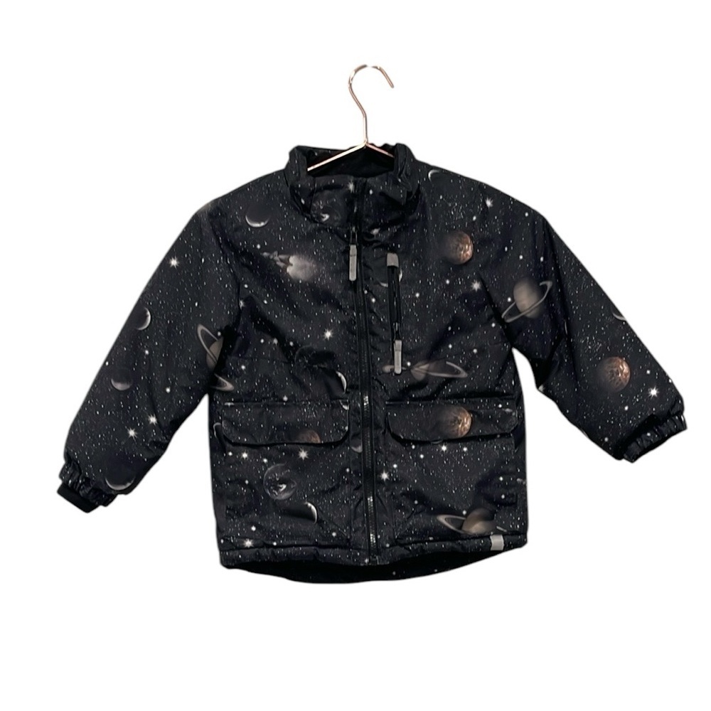 H&M Black Winter Jacket.  Space themed.  Size 5-6 years old.